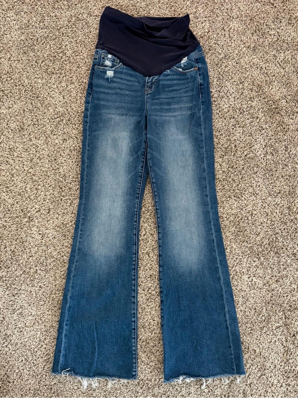 Pinkblush Blue Denim Maternity Flare Jeans with Navy Panel